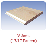 <h1>V-Joint (17/17 Pattern)</h1>
			A timeless design that is extremely popular for interior panelling on the ceiling and/or walls. Available in white pine as well as white cedar.<br />
			 
      <table summary=" " class="datatable">
        <caption></caption>
        <tr> 
          <th scope="col">Item Code</th> 
          <th scope="col">Nominal Size</th>
          <th scope="col">Actual Coverage</th>
          <th scope="col">Stock Grades</th>
        </tr>
		<tr>          
          <td class="middle">2-6</td>
		  <td class="middle">1 X 6</td>
          <td class="middle">3/4" X 5 1/4"</td>
          <td class="middle">Select, Premium, #3 Common, Cottage</td>
        </tr>
        <tr>          
          <td class="middle">3-8</td>
		  <td class="middle">1 X 8</td>
          <td class="middle">3/4" X 7 1/4"</td>
          <td class="middle">Select, Premium, #3 Common, Cottage</td>
        </tr>		
        <tr>          
          <td class="middle">**17-6</td>
	  <td class="middle">1 X 6</td>
          <td class="middle">5/8" X 5 1/4"</td>
          <td class="middle">Premium, Cottage</td>
        </tr>
		</table><br />
*Custom requests can be special ordered<br />
**White Cedar Stock Profile